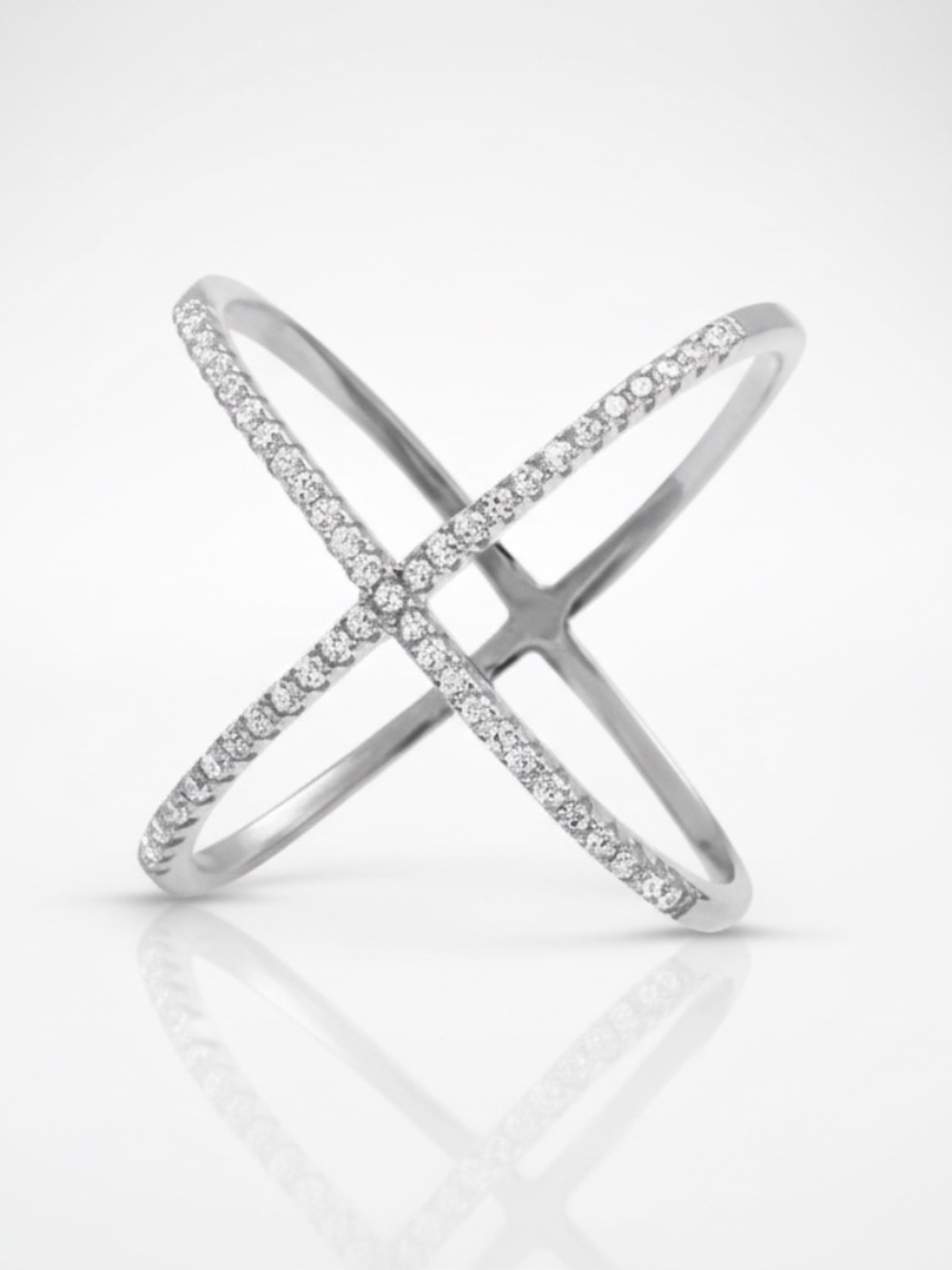 Womens Sterling Silver .925 Criss Cross Zirconia Ring Size‎ 9 - Picture 2 of 3